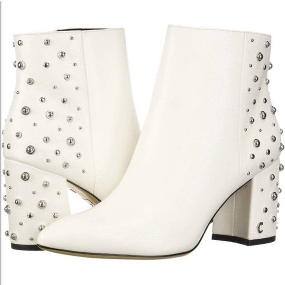 Circus by Sam Edelman Hannah Embellished Faux Leather White Booties - Size 8 - Picture 6 of 8